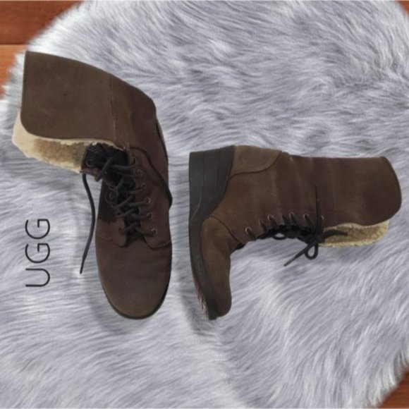 Super Rare UGG "ZEA" Platform Suede Leather Shearling Winter Boots - Picture 6 of 15